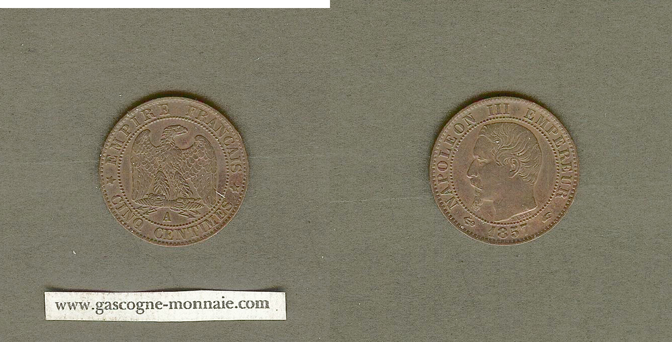 5 centimes Napoléon IIII 1857 A Paris SUP